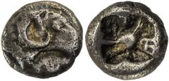 TROAS KEBREN AR-Obol 5. Jh. v. Chr. Vs.: Widderkopf n. r., Rs.: unterteiltes qadratum incusum Klein 312 (Kebren); SNG Kayhan 1051 ff. (Lykien). 1.11 g. ss Zuweisung der Mzst. nicht gesichert
