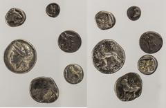 Lot, griechische Münzen AR-Münzen: Mysien, Pergamon, Diobol Bithynien, Kalchedon, Hemidrachme Troas, Kebren, Diobol Ionien, Milet, Drachme Ionien, Milet, Diobol Karien, unbest. Mzst., Tetartemorion 6 