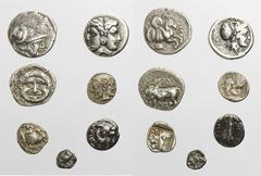 MYSIEN LOTS Lot AR-Prägungen aus Mysien, darunter Kyzikos: Diobol, Tetartemorion; Lampsakos: Diobol, Tetrobol (2 Stk., davon einer überprägt); Parion: Hemidrachme; Pergamon: Diobol 7 Stück ss