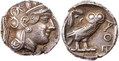 Part 2: GRIECHISCHE MÜNZEN ATTIKA ATHEN AR-Tetradrachme 430-412 v. Chr. Vs.: Kopf der Athena mit Helm und Ölkranz n. r., Rs.: Eule steht n. r., Kopf v. v., links oben Ölzweig und Mondsichel, alles in 