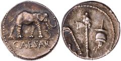 Part 2: RÖMISCHE MÜNZEN IMPERATORISCHE PRÄGUNGEN C. Iulius Caesar, gest. 44 v. Chr. AR-Denar 49 v. Chr. Heeresmzst. in Spanien Vs.: CAESAR (im Abschnitt), Elefant schreitet n. r., davor Schlange, Rs.: