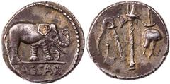 Part 2: RÖMISCHE MÜNZEN IMPERATORISCHE PRÄGUNGEN C. Iulius Caesar, gest. 44 v. Chr. AR-Denar 49 v. Chr. Heeresmzst. in Spanien Vs.: CAESAR (im Abschnitt), Elefant schreitet n. r., davor Schlange, Rs.: