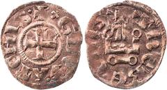 Part 2: KREUZFAHRER ATHEN Guillaume I. / Guy II. de la Roche, 1280-1287-1308. Billon-Denier Tournois Theben Vs.: + x G DVX . ATEHIS . Fußkreuz im Perlkreis, Rs.: + Keil ThEBE . CIVIS Keil, Kastell Met