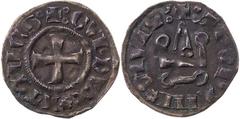KREUZFAHRER ATHEN Guy II. de la Roche, 1287-1308. Billon-Denier Tournois Theben Vs.: + 8 GVI o DVX Stern ATENES o, Fußkreuz im Perlkreis, Rs.: + 8 ThEBAHI Stern CIVIS 8, Kastell Metcalf, Latin East, 1