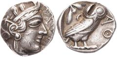 Part 2: GRIECHISCHE MÜNZEN ATTIKA ATHEN AR-Tetradrachme um 420-412 v. Chr. Vs.: Kopf der Athena mit Helm und Lorbeer n. r., Rs.: Eule steht n. r., Kopf v. v., links oben Ölzweig und Mondsichel, alles 