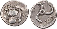 GRIECHISCHE MÜNZEN LYKIEN LYKISCHE DYNASTEN Trbbenimi, ca. 390-370 v. Chr. AR-Tetrobol Vs.: Löwenskalp v. v., Rs.: Triskeles SNG v. Aulock 4215. 3.08 g. ss/ss-vz