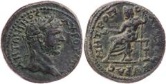 RÖMISCHE PROVINZIALPRÄGUNGEN GALATIEN ANKYRA Caracalla, 198-217 n. Chr. AE-Diassarion 212-217 n. Chr. Vs.: Kopf mit Lorbeerkranz n. r., Rs.: Zeus sitzt mit Szepter und Phiale n. l. BMC -; SNG Cop. -; 