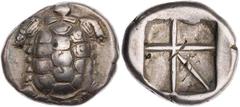 GRIECHISCHE MÜNZEN AEGINA AEGINA AR-Stater um 370 v. Chr. Vs.: Landschildkröte, Rs.: viergeteiltes quadratum incusum, eines der Felder durch eine Diagonale in zwei Dreiecke geteilt Milbank Taf. II, 14