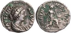RÖMISCHE MÜNZEN RÖMISCHE KAISERZEIT Faustina II. minor, Gemahlin des Marcus Aurelius, 161-180 n. Chr. AR-Denar 161-176 n. Chr. Rom Vs.: FAVSTINA AVGVSTA, drapierte Büste n. r., Rs.: MATRI MAGNAE, Cybe