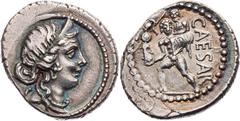RÖMISCHE MÜNZEN IMPERATORISCHE PRÄGUNGEN C. Iulius Caesar, gest. 44 v. Chr. AR-Denar 47/46 v. Chr. Mzst. in Afrika Vs.: Kopf der Venus mit Diadem n. r., Rs.: CAESAR, Aeneas läuft mit Palladium n. l. u