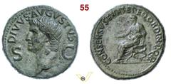 ROMANE AUGUSTO (27 a.C.-14 d.C.) Dupondio, coniato sotto Caligola (37-41) D/ Testa radiata R/ Augusto, laureato e togato, seduto su sedia curule. Coh. 87 RIC 56 (Gaius) Ae g 16,20 mm 27 • Ex Art Coins