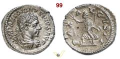 ROMANE ELAGABALO (218-222) Denario D/ Busto laureato, drappeggiato e corazzato R/ La Pax incedente a s. con ramoscello e scettro. Coh. 120 RIC 125 Ag g 3,26 mm 19 • Ex Varesi, asta 58 del 2011, lotto 