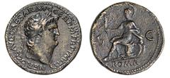NERONE (54-68) Sesterzio. D/ Testa laureata R/ Roma, con parazonio, seduta su mucchio d'armi. RIC 274 Coh. 220 Ae g 26,34 BB