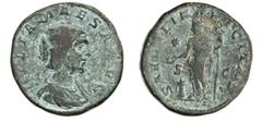 GIULIA MESA (nonna di Elagabalo e di Alessandro Severo, † 226) Sesterzio. D/ Busto drappeggiato R/ La Felicitas con patera e scettro. Coh. 47/49 Tredici 43 Ae g 23,12 Rara MB/q.BB