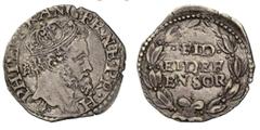 Filippo II Principe di Spagna e Re di Napoli (1554-1556) Carlino, argento gr. 2,92, ¿ 22,4 mm. D/ PHILIP¥R¥ANG¥FRAN¥NE¥PR¥H, testa coronata destra, nel campo a destra, [IBR], in basso ¥*¥. Rv: /¥/¥FID