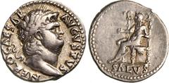 ROMANE IMPERIALI NERONE (54-68) Denario. D/ Testa laureata R/ La Salus seduta. Coh. 314 RIC 60 Tredici 135 Ag g 3,32 ottimo BB