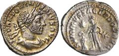 ROMANE IMPERIALI ELAGABALO (218-222) Denario. D/ Busto laureato, drappeggiato e corazzato R/ Elagabalo, con patera e ramoscello, accanto ad un tripode. Coh. 276 Tredici 202 Ag g 3,46 q.SPL
