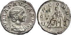 ROMANE IMPERIALI GIULIA PAOLA (moglie di Elagabalo) Denario. D/ Busto drappeggiato R/ Concordia seduta con patera. Coh. 6 Tredici 4 Ag g 2,61 BB