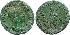 ROMAN IMPERIAL - FILIPPO II, Cesare (244-247) Asse. D/ Busto paludato R/ Filippo stante con scettro e stendardo. Coh. 63 Ae g 9,75 - Bella patina verde chiaro BB+