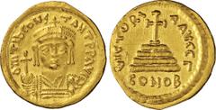 BYZANTINE TIBERIO II COSTANTINO (578-582) Solido, Costantinopoli, officina gamma. D/ Busto frontale elmato e corazzato, con globo crucigero R/ Croce potente su gradini. Ratto 916 Sear 422 Au g 4,47. E