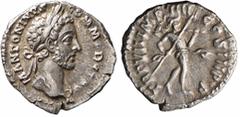 Impero Romano Roma, Commodo, Denario, 181-182, Ag (2,65g x 18mm); D/ M ANTONINVS COMMODVS AVG; testa laureata. R/ TR P VII IMP IIII COS III P P; Marte con lancia e trofeo. RIC 25; BMC 77. Ritratto sce