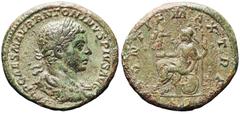 Impero Romano Roma, Elagabalo, Asse, 219, AE (12,80g x 26mm); D/ IIMP CAES M AVR ANTONINVS PIVS AVG; busto laureato, drappeggiato e corazzato. R/ PONTIF MAX TR P; S C; Roma con Vittoria e lancia, sedu