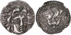 Ancient and Medieval ANCIENT GREEK, Rhodes, Caria, AR didrachm, Agemaxou magistrate, ca. 205-190 BC, NGC XF (strike 4/5, surface 4/5). Ashton 277. 6.61 grams. Radiate head of Helios facing slightly ri