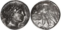 Ancient Egypt, silver tetradrachm, Ptolemy IX, Paphos mint, Year 2 (111/110 BC). 10.59 grams. Diademed head of Ptolemy IX as Zeus, facing right, with aegis at shoulder / PTOLEMAIOS BASILEUS around eag
