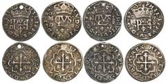 Shield-type Lot of 4 Mexico City, Mexico, cob 1/2 real Royals, 1724 and 1725, assayer D, representing both rulers (Philip V and Louis I) for each date, very rare set. S-M22 and unl; CT-1812, 54, 55 an