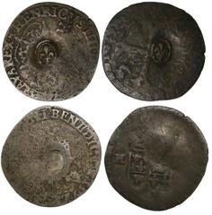 French West Indies Lot of 2 St. Martin (French West Indies), 2 stuivers, fleur-de-lis countermarks (1805) on French Guiana billon 2 sous of the mid- to late 1700s, ex-Witte Museum. KM-4. 3.29 grams. D