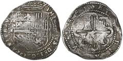 Potosi, Bolivia, cob 8 reales, Philip II, assayer M to left, very rare, Yriarte, Sellschopp, Grunthal-Sellschopp and Calico Plate Coin, ex-von Schuckmann. S-P2; KM-5.1; CT-141 (under Lima). 26.81 gram
