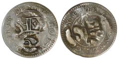 World Silver Coins St. Eustatius, 1 stuiver, ca. 1810, SE and P countermarks on a French Cayenne copper 2 sous, 1789-A, rare, Vlack Plate Coin. Vlack-418 (this coin); Prid-p. 263, fig. 44; KM-4. 1.36 