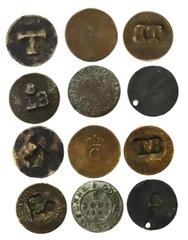 World Coins (silver unless otherwise noted) West Indies Small collection of six French Guiana billon 2 sous (late 1700s), most with marks for various islands in the West Indies, including Tobago, Tort