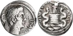 Roman Coins Augustus (27 v.Chr. - 14 n.Chr.): AR-Quinar ca. 29-27 v. Chr. Rom [CAESAR] IMP VII. Büste nach rechts. Rv. ASIA RECE[PTA]. Victoria auf Cista mystica, links und rechts zwei Schlangen. RIC 