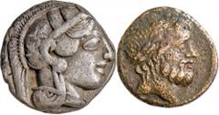 Griechische Münzen: Attika, Athen: Tetradrachme, 16,96g, (449-413 v.Chr.). Athenakopf mit attischem Helm r. // Eule r., Olivenzweig und Mondsichel. Sear 2526, BMC 62. ;;Einhieb s/ss;.