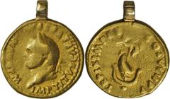 Titus (69 - 79 - 81): Aureus7,30 g, 80 n., Rom. IMP TITVS CAESAR VESPASIAN AVG P M, Belorbeerter Kopf mit Lbkr. l. (!) // TR P IX IMP XV COS VIII PP, Delphin, um Anker gewunden. BMC 76. Calicó 780. Co
