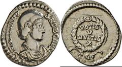 Roman Coins Iulianus II. (355 - 360 - 363): Iulianus II. 361-363, als Caesar 355-361: AR Siliqua, 2,24g, Mzst. Thessalonice. D N CL IVLIANV S NOB CAES Büste mit Diadem r. | VOTIS V MVLTIS X in Kranz, 