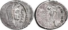 Roman Coins Gaius Iulius Caesar (46/45 v.Chr.): Gaius Julius Caesar und P. Sepullius Macer: AR-Denar 44 v. Chr., Rom, auf den Tod Caesars. Bekränzter und verschleierter Kopf des C. Julius Caesar / Ven