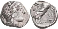 Greek Coins Attika: AR-Tetradrachme, ca. 479-404 v. Chr., Athen, 16,26 g. Athenakopf nach rechts/Eule. Prüfhieb, kl. Schrötlingsfehler, sehr schön.