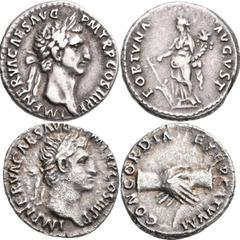Roman Coins Nerva (96 - 98): Lot 2 x AR Denar, 1 x 3,34 g, IMP NERVA CAES AVG P M TR P COS II P P / FORTVNA AVGVST, Kampmann 26.7 und 1 x 3,27 g, IMP NERVA CAES AVG P M TR P COS II P P / CONCORDIA EXE