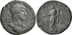 Roman Coins Hadrian (117 - 138): Æ Sesterz (sestertius). Kopf mit Lorbeerkranz nach rechts, IMP CAESAR TRIANVS HADRIANVS AVG // Felicitas mit Caduceus und Füllhorn nach links stehend PONT MAX TR POT C