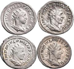 Roman Coins Philippus I. Arabs (244 - 249): Lot 5 AR Antoniniane, 5 unterschiedliche Rückseiten, sehr schön, sehr schön+.