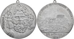 Medals Medaillen alle Welt: Griechenland, Athen: Zinkmedaille mit Öse 1896 von J. C. Chaplain (unsigniert). Auf die erste Olympiade der Neuzeit in Athen von 6.-15. April 1896. Ansicht der Akropolis / 