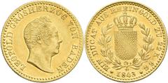 Germany until 1871 Baden: Karl Leopold Friedrich 1830-1852: Dukat 1843 - Rheingold-Ausbeute. Kopf nach rechts / Badischer Wappenschild zwischen Lorbeerzweigen, darüber EIN DUCAT AUS RHEINGOLD ZU 22 K.