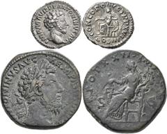 Marc Aurel (139 - 161 - 180): Lot 6 Stück, Æ-Sesterz, 23,28 g / Æ-Dupondius, 15,99 g / Æ-As, 9,32 g / AR-Denar, 3,23 g / AR-Denar, 3,43 g / Æ-Quinar, 2,66 g, sehr schön, sehr schön - vorzüglich. [taxe