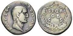 Galba AR Denarius, oak wreath reverse Galba (68-69 AD). AR Denarius (18 mm, 2.95 g), Rome, June AD 68 - January AD 69. Obv. IMP SER GALBA AVG, Bare head to right. Rev. SPQR / OB / C S in three lines w
