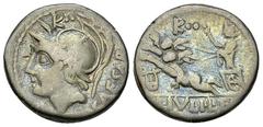 L. Iulius Caesar AR Denarius, 103 BC L. Iulius Caesar. AR Denarius (16 mm, 3.87 g), Rome, 103 BC. Obv. Helmeted head of Mars to left; above visor, ·F· and behind, CAESAR. Rev. Venus in biga of Cupids 