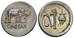 C. Iulius Caesar AR Denarius, 49/48 BC C. Julius Caesar. AR Denarius (19 mm, 4.03 g), 49-48 BC, military mint moving with Caesar. Obv. CAESAR, Elephant walking to right, trampling dragon. Rev. Pontifi