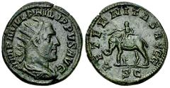 Philippus I Arabs AE Dupondius, Elephant reverse Philippus I Arabs (244-249). AE Dupondius (25 mm, 11.41 g), Rome, 249. Obv. IMP M IVL PHILIPPVS AVG, Radiate, draped, and cuirassed bust ro right, seen