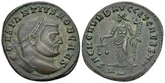 Constantius I AE Nummus, Moneta reverse Constantius I Chlorus, as Caesar (293-305). AE Nummus (26-27 mm, 7.97 g), Rome, 303-305. Obv. CONSTANTIVS NOB CAES, Laureate head to right. Rev. SAC MON VRB AVG
